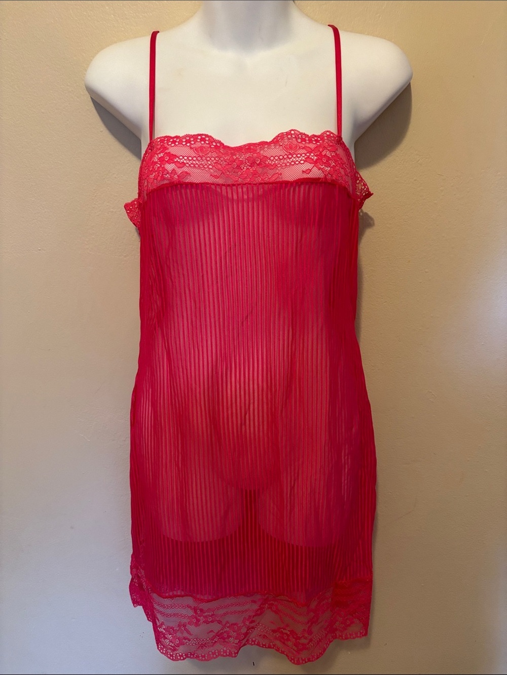 Adore Me Sheer Lace-Trim Chemise in Hot Pink